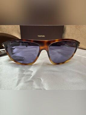 NWT Tom Ford Prescott TF1027 56V Havana Blue Lens Men’s Sunglasses Made in Italy